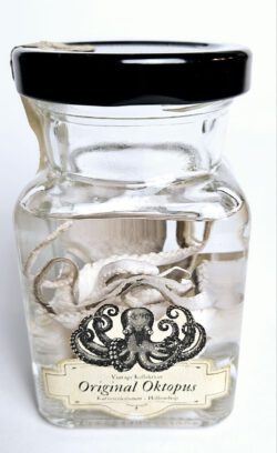 tierpräparat - Mini Oktopus mit vintages Label - Höllenshop - das kuriositätenkabinett